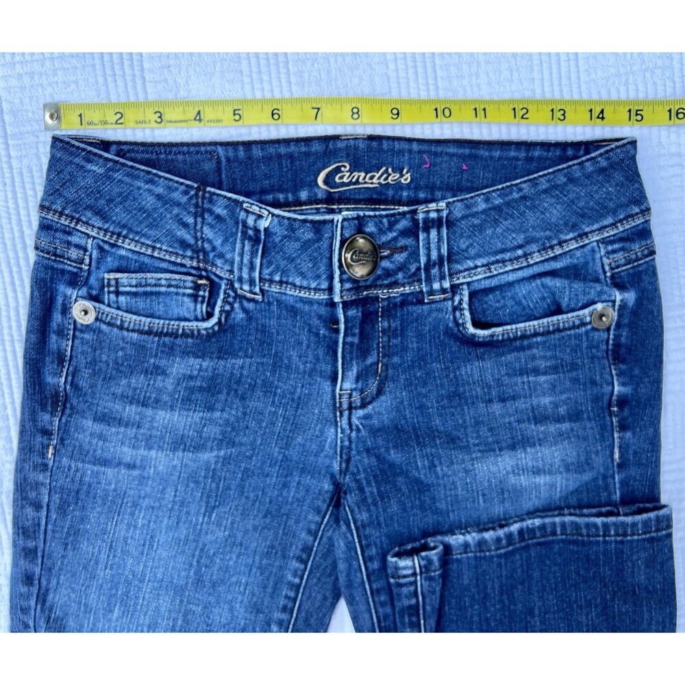 Y2K 2008 Candie’s Low Rise Bootcut Jeans Size 3 Dark Wash Bronze Hardware 14x30